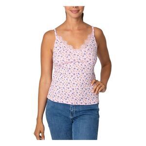 REBELLIOUS ONE Womens Top Pink Stretch Lace Sleeveless V Neck Floral Juniors M